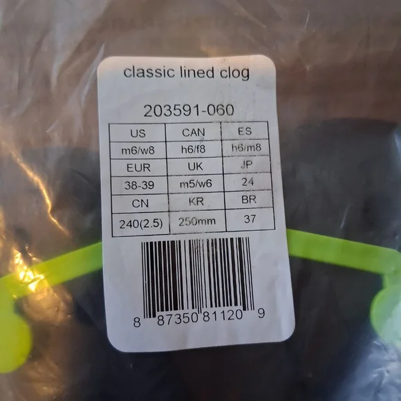 Crocs Black Classic Lined Clog - Picture 7 of 8